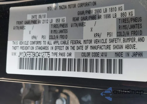 2019 Mazda Cx-3 Sport из США, поврежденный, VIN JM1DKFB78K0412775